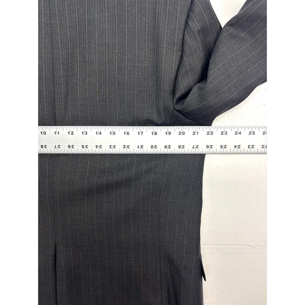 Hickey Freeman 42R 38x30 Gray Tan Stripe 2pc Pant Suit Madison USA Pleated Wool